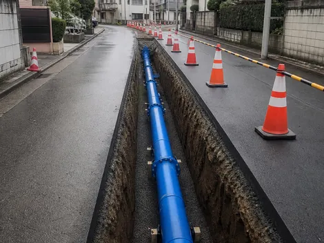 道路水道本管工事:本管の敷設作業
